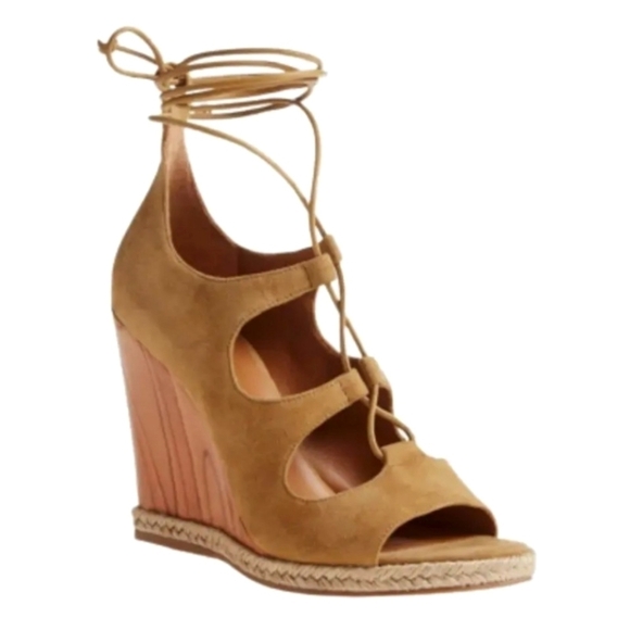 Tory Burch Raya Suede Lace Up Wedges Sandals - Picture 1 of 11